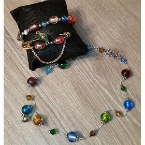 VINTAGE colorful bundle glass jewelry set necklace bracelet brooch